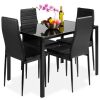 5-Piece Dining Table Set w/ Glass Top, Leather Chairs - Thumbnail 1