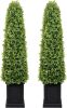 Topiary Trees Artificial Outdoor Set of 2, Artificial Boxwood Plants Outdoor Porch Trees, All-Year Green Fake Plant with Sturdy Pot for Front Porch - Thumbnail 1