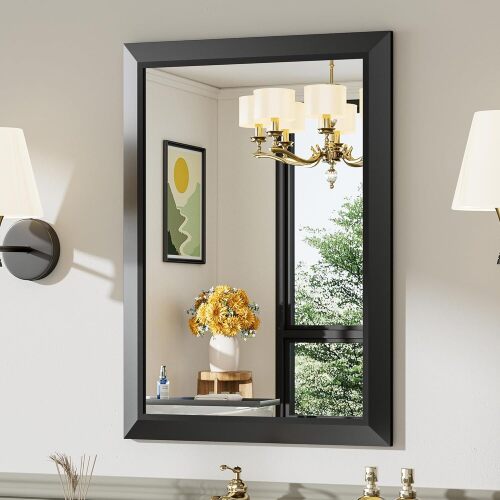 22x30 Inch Black Bathroom Mirror for Wall, Thick Metal Framed Rectangle Mirrors for Over Sink, Bedroom, Living Room, Entryway, Anti-Rust, HD Tempered Glass - Lot 5747
