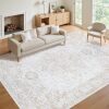 8x10 Area Rugs for Living Room:Beige Washable Vintage Medallion Rug Non-Slip Soft Low Pile Large Rugs Indoor Retro Carpet for Bedroom Kitchen Nursery Dining Table Office (Beige, 8'x10') - Thumbnail 1