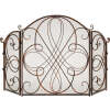 3-Panel Wrought Iron Metal Fireplace Screen Cover w/ Scroll Design - 55x33in - Thumbnail 1