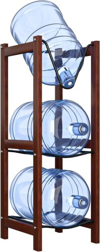 5 Gallon Water Jug Holder with Top Steel frame，3-Tier Rubberwood Water Jug Holder, 35"H，Heavy-Duty Jug Stand Design for Direct Water Dispensing，Water Bottles Holder | Wooden Organizer for Kitchen - Lot 5811