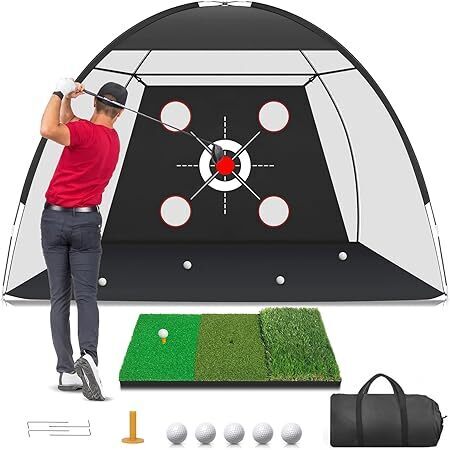 Golf Net, 10x7FT with Golf Practice Mat, Hitting Aid Nets for Backyard Driving Chipping Training Swing with Targets Outdoor or Indoor - Lot 5813