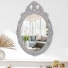 Wooden Frame Mirrors Oval Wall Mirror Vintage Carved Hanging Mirror for Wall Baroque Style Rustic Aesthetic Mirror for Wall Home Living Room Bedroom Entryway Decor - Thumbnail 1