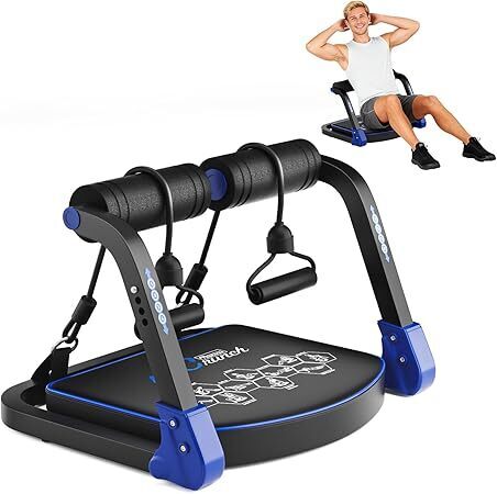 Ab Machine, Core & Sit Up Exercise Equipment for Home Gym, Ab Workout Equipment for Stomach Workout, Resistance Bands, 4 Resistance Levels, Adjustable, Automatic Rebound, Ab Trainer Machine - Lot 5849