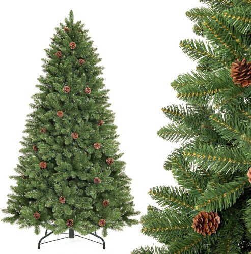 Artificial Christmas Tree: Unlit Green Xmas Pine with Pinecones and Metal Stand for Indoor - Holiday Decoration for Porch Living Room Easy Assembly - Lot 5852