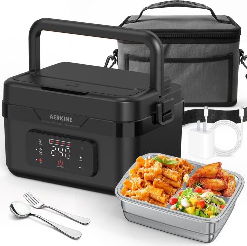 Electric Lunch Box - Rechargeable 75W Self-Heating Food Warmer with 6.3 Cups(1.5L) Stainless Steel Container, Heated Lunch Box For Office, Picnic, Car & Outdoor Use(Black) - Lot 5860