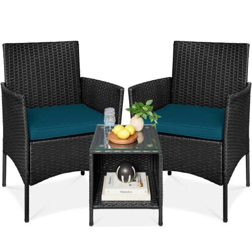 3-Piece Outdoor Patio Wicker Bistro Set w/ Side Storage Table - Lot 5882