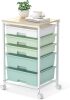 Craft cart,Rolling Cart with Drawers,Storage Cart with 5 Drawers and Wooden Tabletop for Under Desk Organizers and Storage,Green - Thumbnail 1