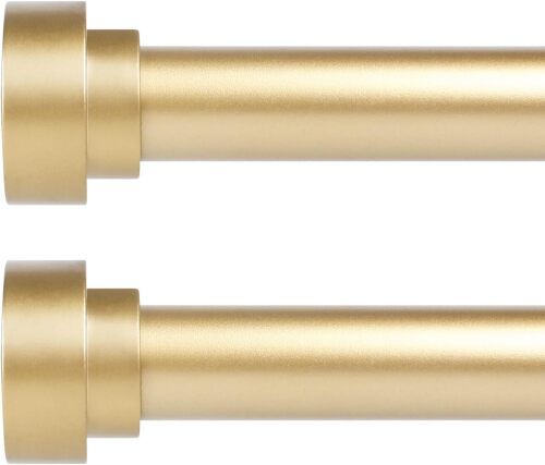 2 Pack Gold Curtain Rods 18 to 60 Inch(1.5-5ft), 1 Inch Heavy Duty, Modern Decorative, Telescoping Window Curtains Rods - Lot 5920