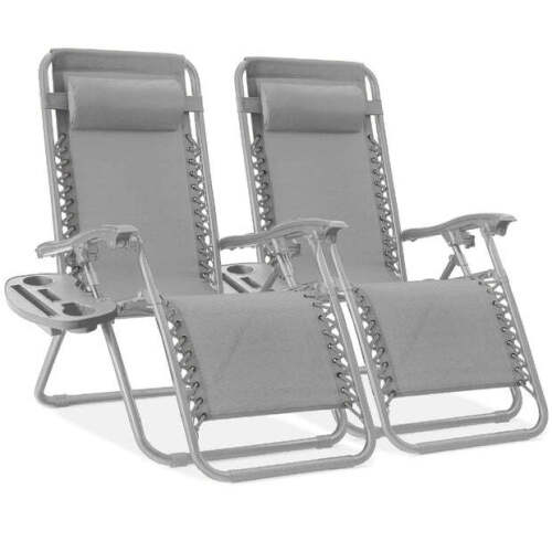 Set of 2 Adjustable Zero Gravity Patio Chair Recliners w/ Cup Holders - Lot 5972