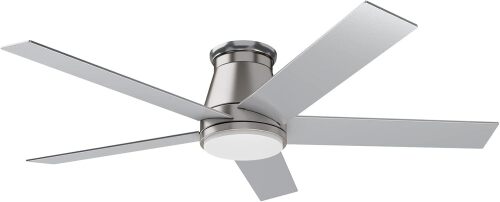 wurzee 52" Flush Mount Ceiling Fan Brushed Nickel Ceiling Fan 6 Speeds DC Reversible Motor, Timing, Dimmable, 5 Blades for Bedroom, Living, Dining Indoor Patio Porch Garage Shop - Lot 10010