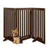 31.5in 3-Panel Freestanding Wooden Pet Gate w/ Door, Support Feet - Thumbnail 1