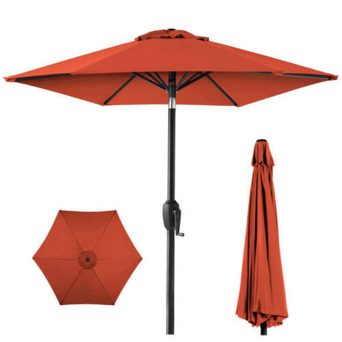 Outdoor Market Patio Umbrella w/ Push Button Tilt, Crank Lift - 7.5ft - Lot 6068