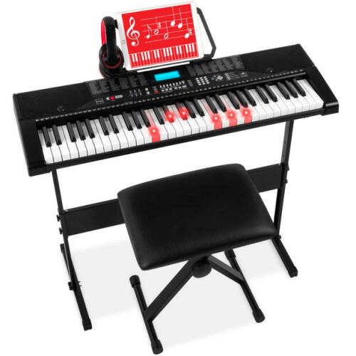 61-Key Beginners Electronic Keyboard Piano Set w/ Lighted Keys, Headphones - Lot 6080
