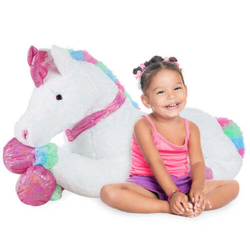 Kids Extra Large Life-Size Plush Rainbow Unicorn Stuffed Animal w/ Soft Fur - Lot 6010