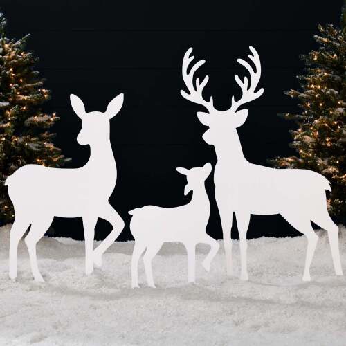 3-Piece 2D Deer Family Silhouette Yard Decoration w/ Buck, Doe, Fawn - 46in - Lot 6121