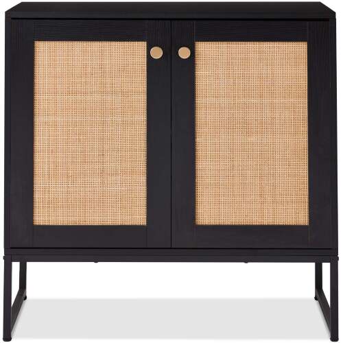 2-Door Rattan Storage Cabinet Accent Furniture for Living Room w/ Foot Pads - Lot 6122