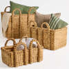 3Pc Shelf Baskets, Small, Large & XL Chunky Woven Baskets w/ Braided Handles - Thumbnail 1