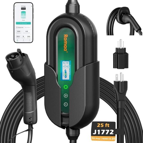 Level 2 Portable EV Charger J1772 16 Amp Charging Cable - Dual Voltage 120V 240V Home EV Charging Station, 3.8 kW, Adjustable 8 to 16A, ETL Listed, FCC Part 15, NEMA Type 4, 25 ft Cable - Lot 6313