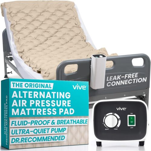 Vive Alternating Air Pressure Mattress Pad - The Original Bed Sore Prevention Solution - Hospital Topper for Bedridden Patients - Includes Waterproof, Breathable Ulcer Cushion & Whisper Quiet Pump - Lot 6319