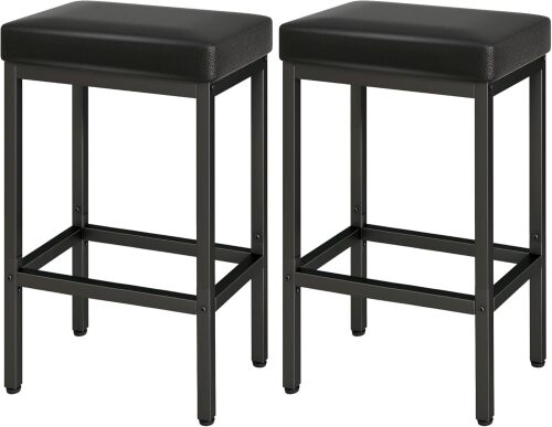 Bar Stools Set of 2, 26 Inch Counter Height Bar Stools, Black Barstools for Kitchen Island Counter, PU Leather Kitchen Stools Chairs with 2.4" Thick Upholstery and Metal Base - Lot 6355