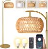 Boho Rattan Floor Lamp w/Remote, Dimmable (2700K - 6000K), 2 - in - 1 Wicker & Fabric Shade, Adjustable 65-68 inches for Living Room & Bedroom - Thumbnail 1