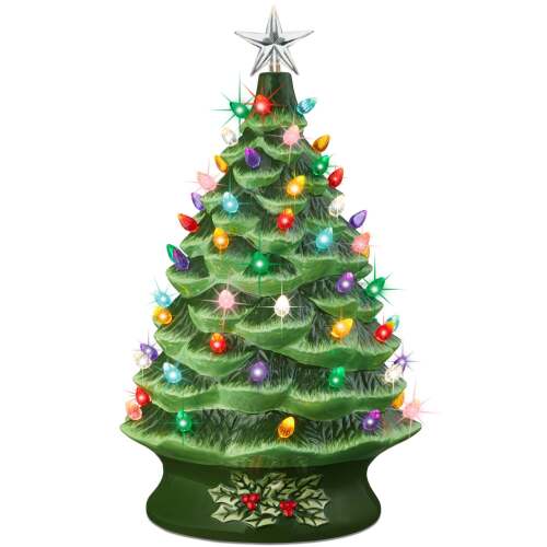 XL Pre-Lit Ceramic Christmas Tree Decoration w/ LED Light, Timer - 24in - Lot 6257