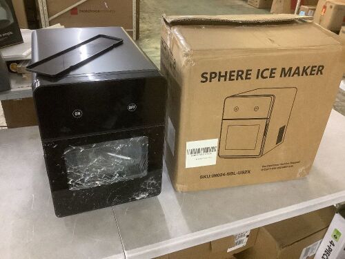 12.6 in. 22 lbs. Whiskey Ball Shaped Cocktail Ice Portable Countertop Ice Maker in Black with Auto-Cleaning - Broken Glass Front - Lot 91JF