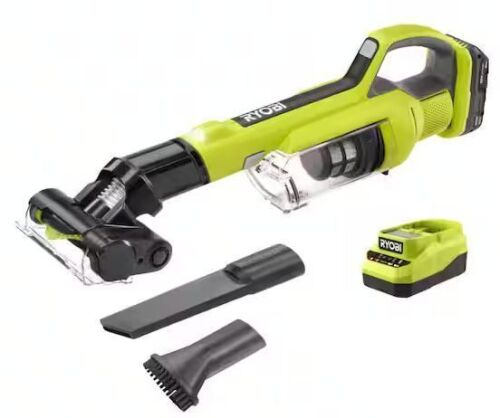 RYOBI ONE+ 18V Cordless Hand Vacuum with Powered Brush Kit with 2.0 Ah Battery and Charger - Lot 93JF