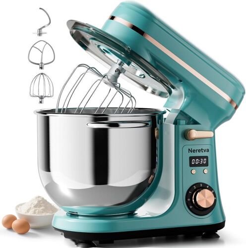 Neretva 6.34QT Stand Mixer, LED Display, Stainless Steel Bowl, Whisk, Flat Beater, Dough Hook - Lot 145