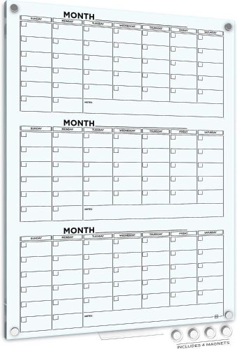 3 Month Calendar Glass Dry Erase Board 34x46 Inch - Lot 147