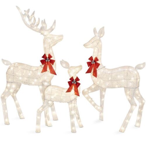 6.5ft 3-Piece Lighted Christmas Deer Set Outdoor Decor with LED Lights - Lot 258