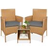 3-Piece Outdoor Patio Wicker Bistro Set w/ Side Storage Table - Thumbnail 1
