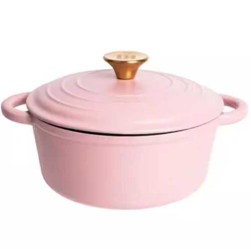 2.8 qt. Round Cast Iron Dutch Oven in Matte Pink with Lid - Lot 381JF