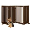 31.5in 4-Panel Freestanding Wooden Pet Gate w/ Door, Support Feet - Thumbnail 1