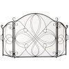 3-Panel Wrought Iron Metal Fireplace Screen Cover w/ Scroll Design - 55x33in - Thumbnail 1