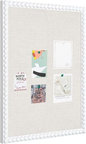 Linen Cork Bulletin Board with White Wood Beaded Frame, 24" x 18" - Lot 741