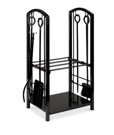5-Piece Firewood Log Rack Holder Tools Set w/ Hook, Broom, Shovel, Tongs - Lot 743