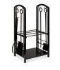 5-Piece Firewood Log Rack Holder Tools Set w/ Hook, Broom, Shovel, Tongs - Thumbnail 1