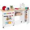Large Portable Folding Sewing Table Multipurpose Craft Station w/ Wheels - Thumbnail 1