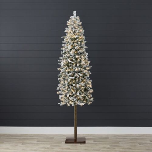 7.5' Pre-Lit Flocked Alpine Slim Pencil Christmas Tree w/ LED Lights, Stand - Lot 707