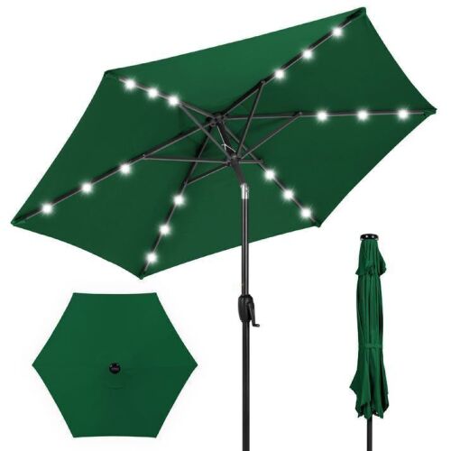 Outdoor Solar Patio Umbrella w/ Push Button Tilt, Crank Lift - 7.5ft - Lot 709