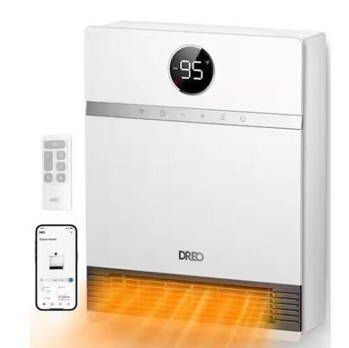 DREO 1500W Smart Wall Mount Ceramic Heater, Furnace, w/Remote 30° Oscillation, Adj Thermostat, Remote - Lot 111JF