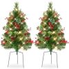 Set of 2 Pre-Lit Pathway Christmas Trees w/ Pine Cones, Timer - 24.5in - Thumbnail 1