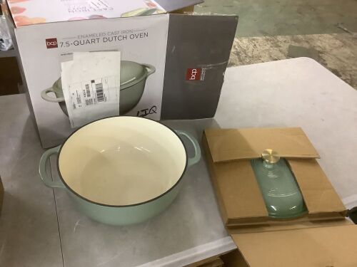 Cast-Iron Dutch Oven Kitchen Cookware w/ Enamel, Handles - 7.5qt - Small Defect - Lot 418