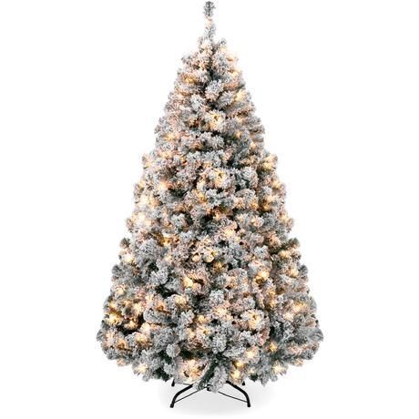 7.5' Pre-Lit Snow Flocked Artificial Pine Christmas Tree w/ Warm White Lights - Lot 226