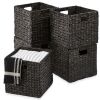 Set of 5 Collapsible Hyacinth Storage Baskets w/ Inserts - 12x12in - Thumbnail 1