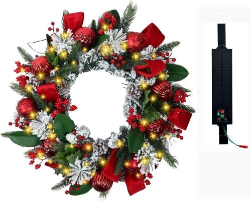 Glowing Petals Solar Christmas Wreath 28 Inch - Lot 661