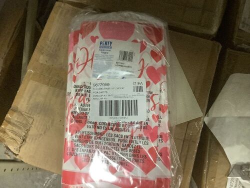 Pallet of (35) Cases of Loving Hearts Plastic Tablelcoths, 54" x 96", 96 Per Case - Lot 182